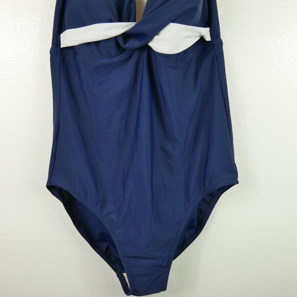 Merona One Piece Slimming Swimsuit Womens Size L Twist Bust Navy Blue White - Picture 4 of 7